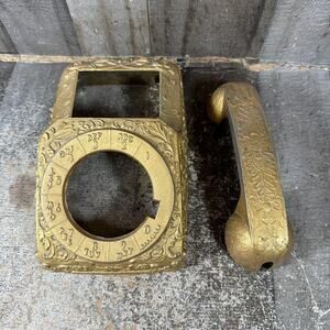 VTG " Rare " Rococo Style Ornate Metal Rotary Dial Telephone Cover Gold Tone